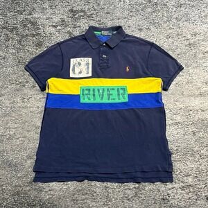 Vintage Polo Ralph Lauren Polo Shirt RL Rafting Mens Large Navy Blue Rugby